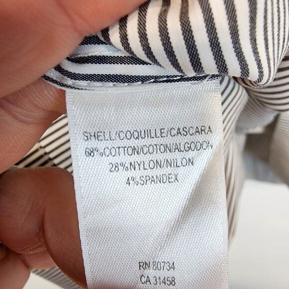 Bcbgmaxazria Ruffle Neck Sleeveless Blouse Size M Gray Stripe Stretch Avant Chic - Picture 9 of 10